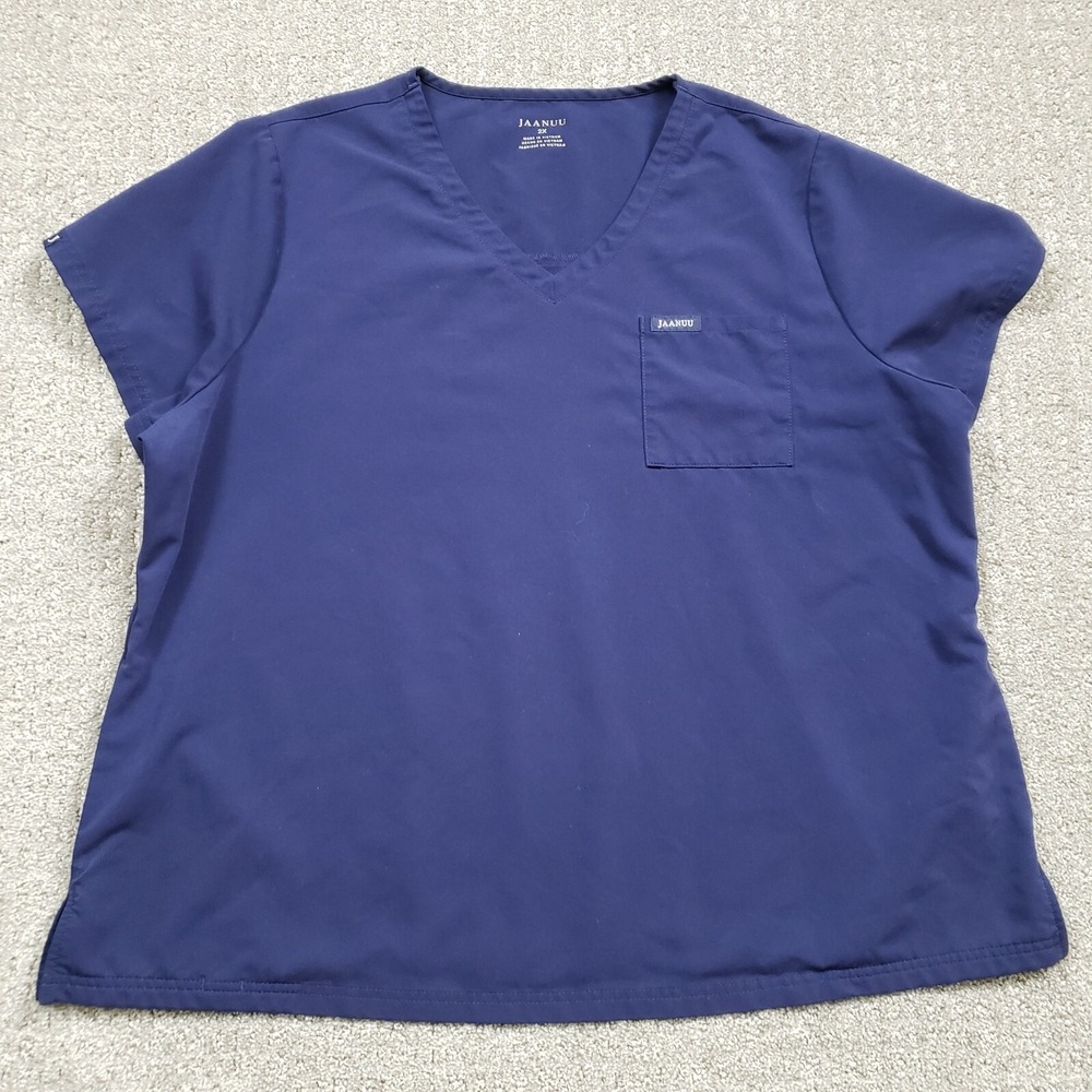 JAANUU Scrub Top Womens 2XL Navy Blue 3 Pocket V-Neck Performance Work J96181C
